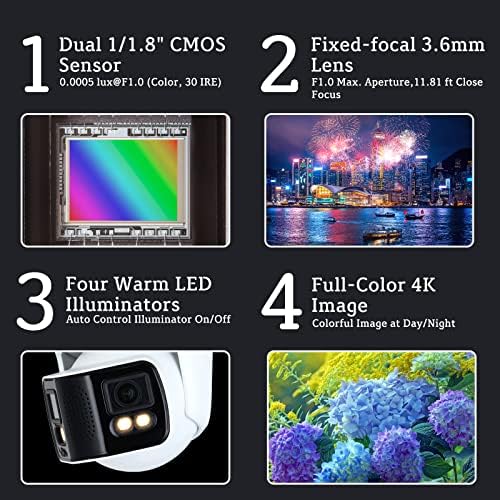 Пълен IP камера EmpireTech 4K 2 × 4 Mp с двойна леща 1/1,8 CMOS Smart Splicing IP Network Camera с широк зрителен ъгъл