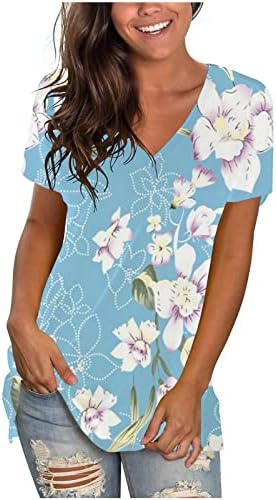 Блуза, Тениска за Момичета Лято Есен Къс Ръкав Мека Удобно Облекло Памук V Образно Деколте Графична Блуза за Късна Закуска