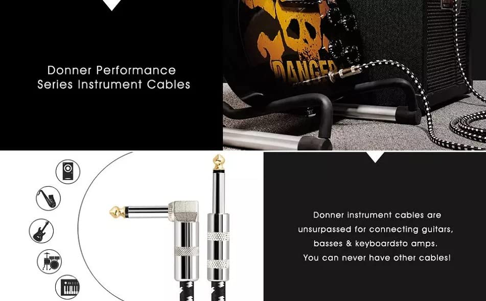 Китара кабел SDYQD 20 фута - 1/4 Инча Под прав ъгъл Черно-Бял Инструментален кабел - Кабел за електрическа китара