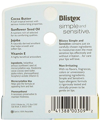 Овлажняващ крем за устни Blistex Simple & Sensitive 0,15 грама (опаковка от 5 броя)