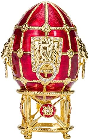 емилия-сувенири Яйце в стил Фаберже / Ковчег за Украшения с Лъвове 4,4 инча (11 см) червен