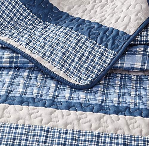 All American Collection Синьо и Сиво Съвременно Клетчатое Покривки за единично легло от 2 теми, Комплект с възглавници
