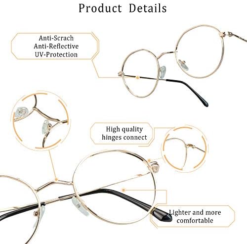 Очила в кръгла рамка от алуминиеви LifeArt, Блокер Синя Светлина Очила За четене + 3,00 Увеличение