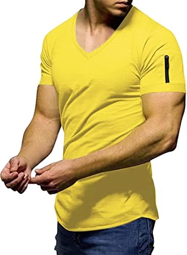 Мъжки Ластични Обикновена Тениска с V-образно деколте и Къс ръкав, Основни Тениски с Прости Дъното, Ежедневни Тънки Ризи, Пуловери,