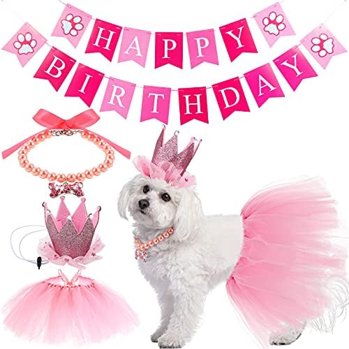 Pinkunn, 4 предмета, Сладък Украшение за рождения Ден на Кучето с Пола-Набор за домашни любимци, Перлена Огърлица за