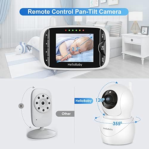 Монитор HelloBaby с камера и аудио, IPS екран, LCD дисплей, Видеоняня Без Wi-Fi, Инфрачервено Нощно виждане, температурата