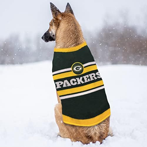 Пуловер за кучета NFL Грийн Бей Пакърс, Голям размер. Топъл и Уютен Вязаный Пуловер за домашни любимци с логото на отбор