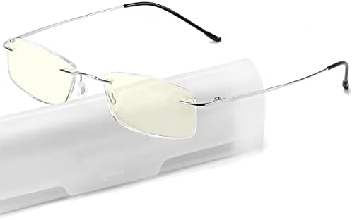 TOVEEN Титанов очила за четене без рамки, блокиране на ултравиолетовите лъчи от синя светлина, ултра-леки ридеры на пружинном