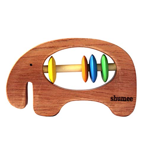 Shumee - Дървена Детска играчка-Дрънкалка-Прорезыватель във формата на Слон, за деца - (Подарък за 6 месеца,