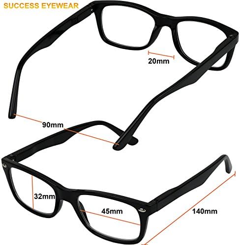 Очила за четене Success Eyewear, Комплект от 4 Черни Качествени очила за четене с пружинным тръба на шарнирна връзка,