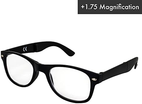 Сгъваеми очила за четене Global Vision за мъже или Жени + 1,75 увеличаване в Сгъваем Черна Рамка с Прозрачни лещи и калъф