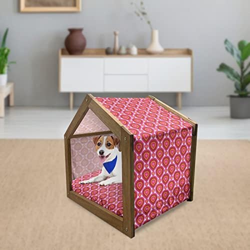 Дървена Къщичка за домашни любимци Ambesonne Hearts, Цветен Графичен Модел от плочки със Сърца под формата