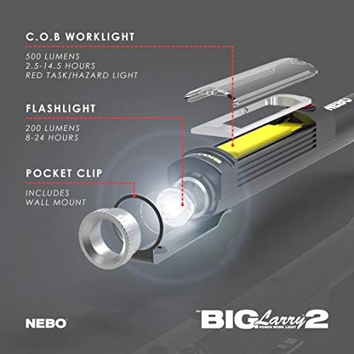 NEBO BIG LARRY 2 Power Light Work | Ярко Фенерче и Работна лампа със скоба и Магнитна основа | Storm Grey