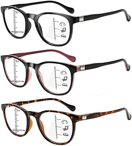Lirbbur 3 Опаковки Прогресивно Многофокусных Очила За четене За Мъже и Жени, Компютърни Ридеров, Нападение от Синя Светлина,