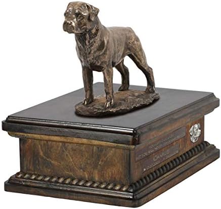 Ротвайлер, Спомен Урна за Кучешки Праха със Статуя, на името на домашен Любимец и Цитат - ArtDog Personalized