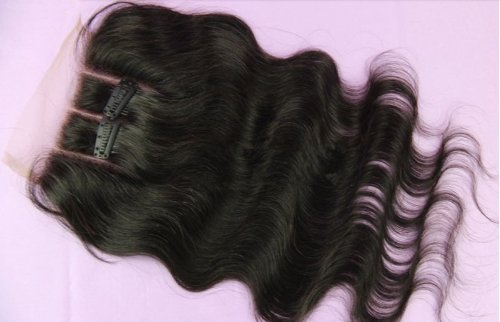 DaJun Hair 7A Европейската Лейси Закопчалката От Естествена Коса Virgin Реми С Лъчите, 3 Част, Обемна Вълна, Естествен Цвят,
