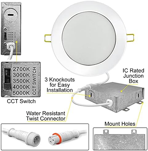 NUWATT | 12 бр. в опаковка | Бял 4-инчов Ултратънък led-вградени тавана лампа, 5 в 1, CCT 2700 K |3000 ДО |