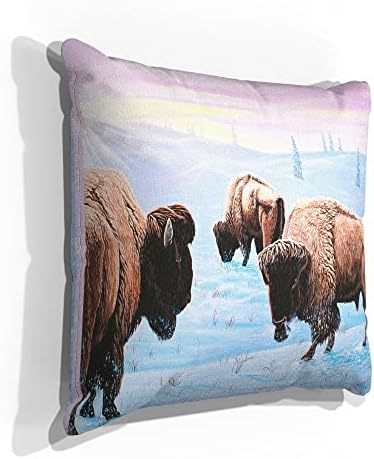Мека мебел възглавница от изкуствена велур Wyoming Buffalo с рисунки на художника Майк Беннетта 18 x 18.