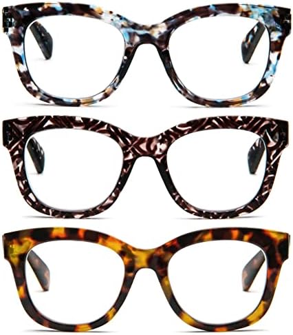 KoKoBin 3-Pack Извънгабаритни Ретро Очила за четене за жени, Блокиране на Синя светлина, Удобни Очила за четене в Цветен
