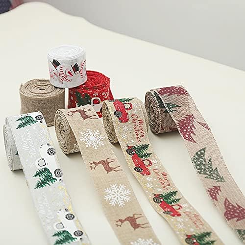 #H5XHo1 Коледна Панделка с Принтом с Ширина 5 см, Лента За Украса на Коледната Елха, Лента За Коледна Украса