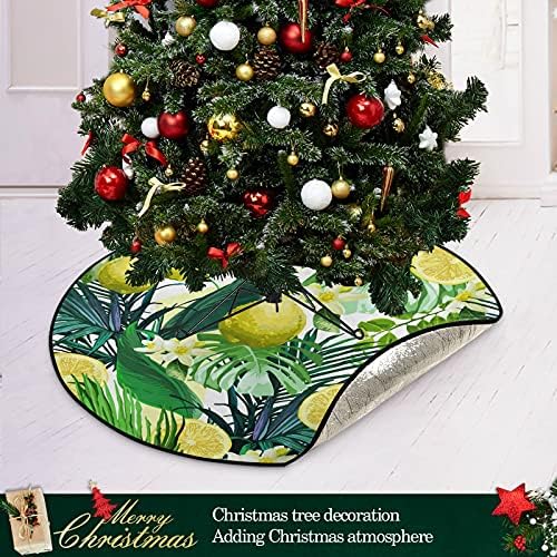 Цветя, Лимон и Тропически Листа Коледно Дърво Мат Водоустойчив Шкаф За Дърво Тава Мат Килим Под Коледна Елха