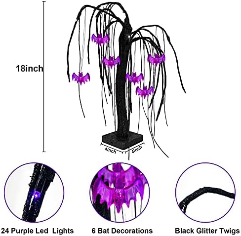 TURNMEON 18-Инчовата Дъска Елха на Хелоуин с 24 Led виолетови Лампи, Таймер, който Работи на Батерии, 6 Страховити