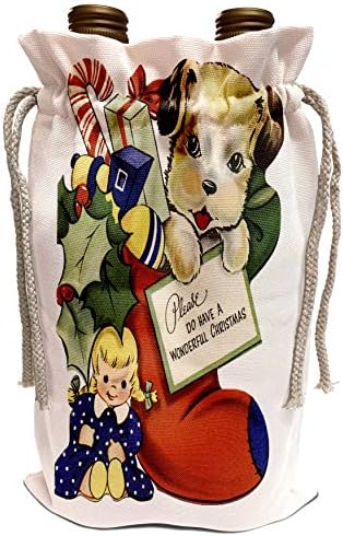 3dRose Sandy Mertens Ретро Коледен дизайн - Мультяшная куче в рождественском дюшека с подаръци, Остролист и