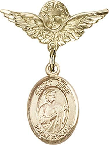 Детски икона Jewels Мания за талисман на Св. Юда Таддеуса и пин Ангел с крила | Детски иконата със златен пълнеж с талисман