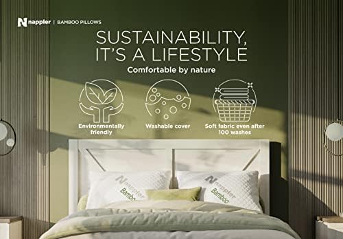 Nappler Bamboo Pillow Queen Premium - Поддържаща Дишаща Регулируема Късчета пяна с памет ефект - Възглавница със средна