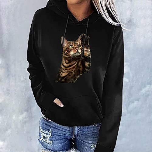 Риза с качулка с 3D Принтом Котка за Жени, Сладка Тениска с изображение на Коте, Выглядывающего Котка, Графична Тениска