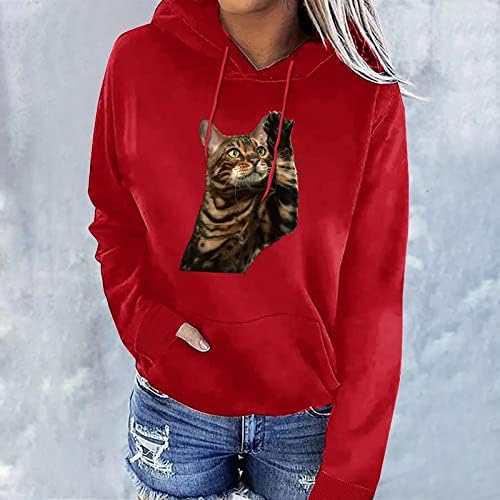 Риза с качулка с 3D Принтом Котка за Жени, Сладка Тениска с изображение на Коте, Выглядывающего Котка, Графична Тениска