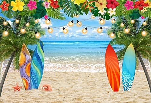 Хавайски Плаж Фон 10x8 фута Хавайски Фон Luau Тропически Плаж Фон за парти Хавайски Цветя Фон за парти Luau Фон за рождения
