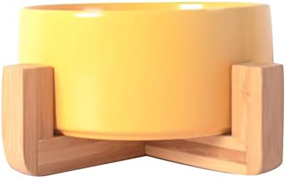 Керамична купа Haiqings Купа с удобна дървена поставка и высокозащищенной облегалка за храна и вода (жълто) yubin1993 (цвят-Жълт)