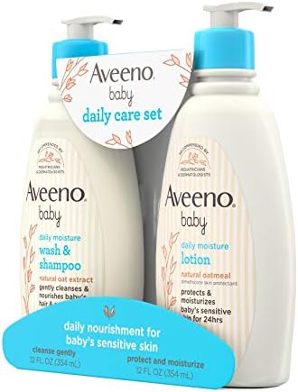 Комплект за ежедневна грижа Aveeno Бебе с натурален екстракт от овес и естествена колоидно овесени ядки, съдържа Нежното Детско средство за измиване на лицето, шампоа