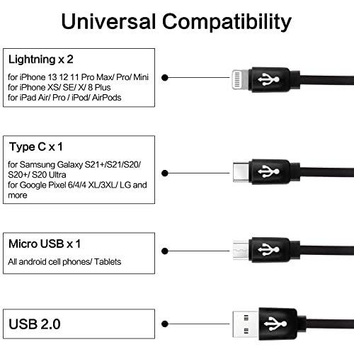 Мулти кабел за зареждане 2 на 3 метра, 4 в 1 Прибиращ се Кабел на няколко Зарядни устройства, Мулти USB Кабел-Адаптер Двоен