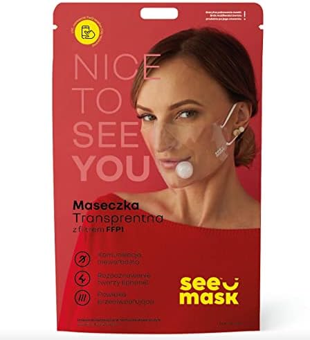 SeeU Mask Прозрачна маска за лице без филтър Един размер Подходящ за всички Прозрачни ... (С черен плат)