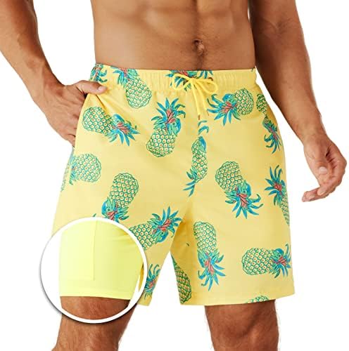 Мъжки бански URBEST с Компрессионной подплата, бързо съхнещи Плажни къси панталони с джобове за плаж и плуване