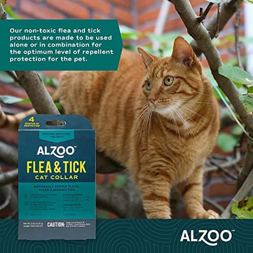 Нашийник за котки ALZOO от бълхи и кърлежи, помага да се изплаши бълхи, кърлежи и комари, съдържа активни съставки на