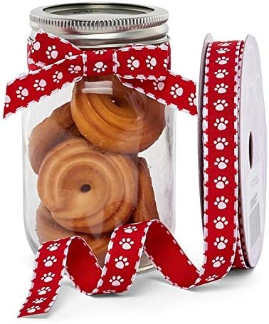 Лентата, в голям рубчик с шарени Лапи Paper Mart за опаковане на празнични дарове, Червено и бяло, 5/8 инча x