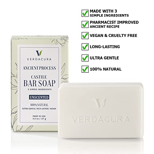 Сапун Verdacura Pure Castile Bar за лице, тяло и ръце, Напълно Естествено Веганское сапун, Ултра-Лек, биоразлагаемое, Екологично