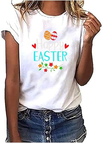 Сладки Великденски Тениски с принтом Яйца Джуджета за Жени, Забавно Графична Тениска С Кръгло деколте и Къс Ръкав, Летни