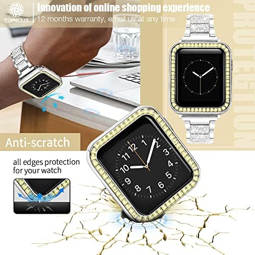 top4cus е Съвместим с корпус Apple Watch 38 mm: Защитно покритие Iwatch с диаманти, Броня от с сплав, Красива рамка с диаманти