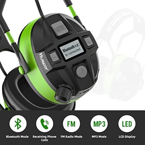 Защитни слушалки Huepar за защита на слуха с шумопотискане 29 db SNR Bluetooth версия 5.0, FM радио, MP3, Режим на слушалка с LCD дисплей, време на възпроизвеждане 40 Часа, за защита на