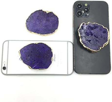Кристален дръжка и поставка за телефон от прозрачен друзистого естествен камък-аксесоар за телефон от кристал (лилаво)