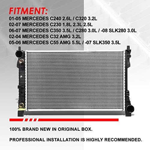 DPI 2337 Фабрично 1-ред радиатора за охлаждане, които да са Съвместими с Mercedes-Benz C/SLK-Class AMG 1,8 Л 2,3 Л 2,5 л 2,6 3,0 Л Л 3,2 Л 3.5 Л 5,5 Л 01-08, Алуминиев жило