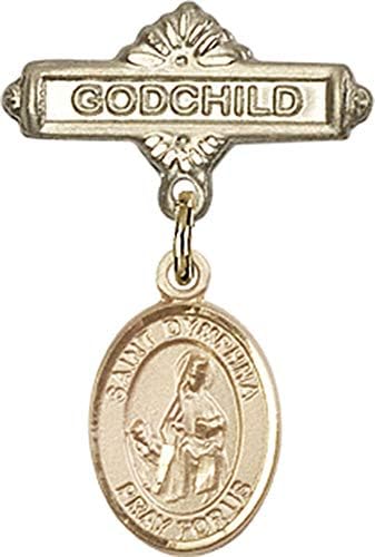 Детски икона Jewels Мания за талисман на Свети Димфны и игла за икона Кръщелник | Детски икона от 14-каратово злато с