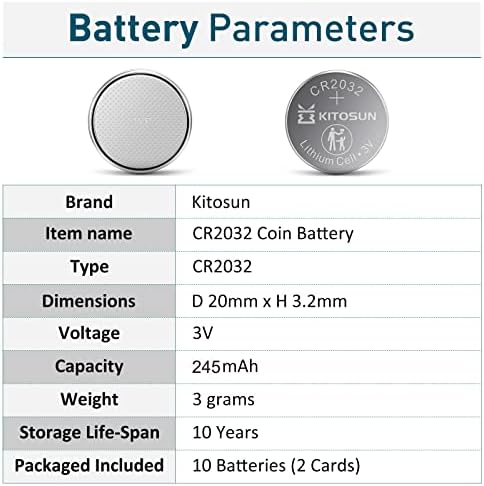 KITOSUN CR2032 Батерия 3V Литиева елемент - 10шт 3 Волта CR 2032 Монета Бутон Литиева Батерия Заместител на Apple
