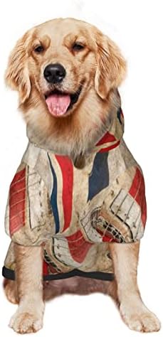 Hoody с качулка за Голямо Куче в Ретро стил-Китара-Дрехи за домашни Любимци под Британски Флаг, Пуловер с Шапка,