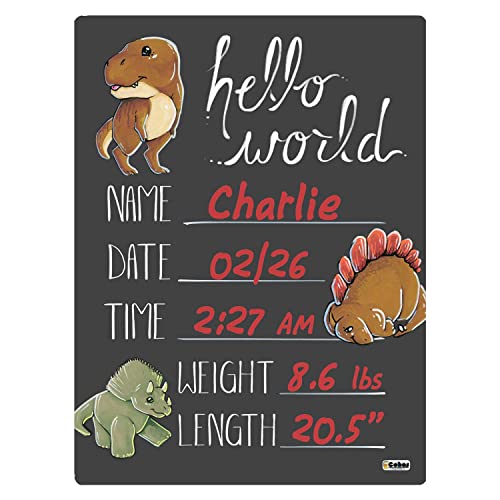 Cohas Hello World Обява за Новорожденном Детето На дъска с надпис на тема Динозавър, от 9 до 12 инча, Без маркер