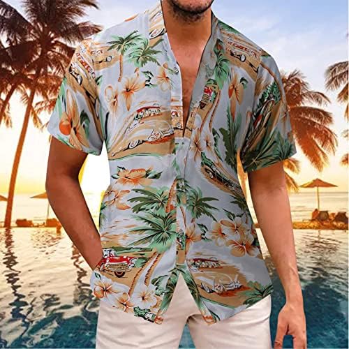 ZDDO, Мъжки Ризи, Ежедневни Лятна Риза с Копчета с Къс Ръкав за Мъже, Хавайски Принт Тропически дървен материал, Плажни